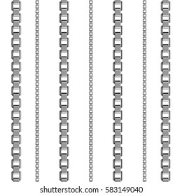 Chains link strength connection vector seamless pattern of metal linked parts and iron equipment protection strong sign shiny design background.