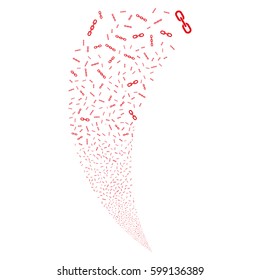 Chains random fireworks stream. Vector illustration style is flat red iconic symbols on a white background. Object fountain constructed from scattered pictograms.
