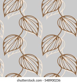 chains of ribbed foliage with shadows seamless pattern in gray and gold shades