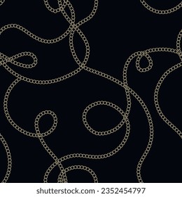 Chains seamless pattern. Doodle hand drawn line art curve chains ornaments. Ornamental vector beautiful background. Repeat decorative backdrop with chain necklaces. Modern textured ornate design.