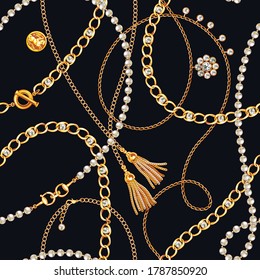 Chains Seamless Pattern. Gold Chains. Jewelry Pattern.