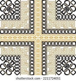 Chains seamless pattern. Ornamental trendy vector background. Colorful patterned repeat plaid tartan backdrop. Chains ornaments. Ornate geometric design on white. Greek key, meanders. Endless texture.