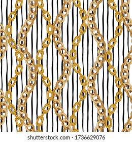 Chains and stripes pattern seamless. 
Vector design for fabric, wallpaper, wrapping, background.