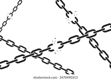 Chains that are torn and pulled in different directions, the concept of freedom and independence.