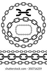 Chains. Vector illustration. Chain icons, parts, circles of chains. Pattern brush for chains
