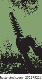 Chainsaw blades and foliage grunge Silhouette