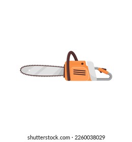 Chainsaw of carpenter for cutting trees vector illustration. Cartoon drawing of wood cutting industry element or tool isolated on white background. Construction, carpentry concept