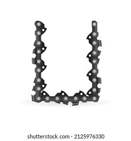 Chainsaw chain letter U on a white background. Vector illustration.