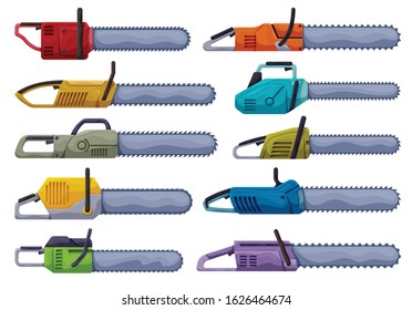 Chainsaw of chain vector cartoon set icon.Vector illustration gasoline saw on white background . Isolated cartoon set icon chainsaw of chain.