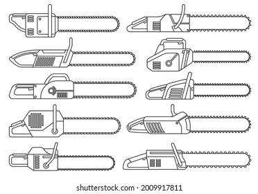 Chainsaw of chain vector outline set icon.Vector illustration gasoline saw on white background . Isolated outline set icon chainsaw of chain.