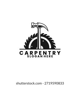 Combinación de motosierra con Vector con logo de martillo. Plantilla de Vector de diseño de logotipo de carpintería