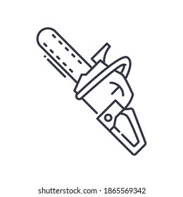 Chainsaw concept icon, linear isolated illustration, thin line vector, web design sign, outline concept symbol with editable stroke on white background.