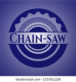 Chain-saw emblem with denim texture