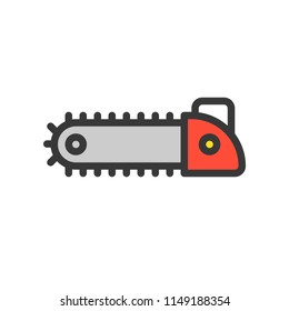 Chainsaw, filled outline icon, carpenter and handyman tool and equipment set