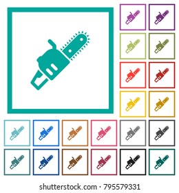 Chainsaw flat color icons with quadrant frames on white background