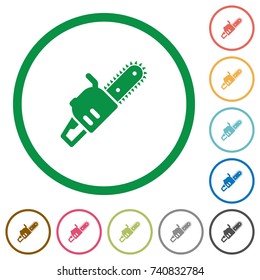 Chainsaw flat color icons in round outlines on white background