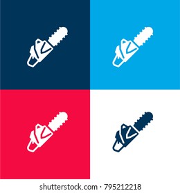 Chainsaw four color material and minimal icon logo set in red and blue