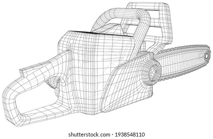 Chainsaw gasoline cutter. Wire-frame on white background. EPS10 format. Vector created of 3d, Wire-frame.
