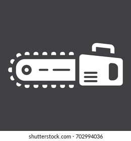 Chainsaw Glyph Icon, Build And Repair, Electric Saw Sign Vector Graphics, A Solid Pattern On A Black Background, Eps 10.