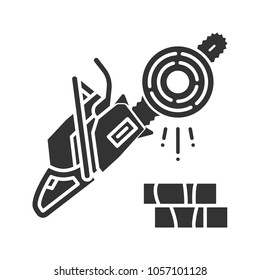 Chainsaw glyph icon. Logging. Petrol-driven power chainsaw. Silhouette symbol. Negative space. Vector isolated illustration