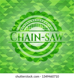 Chain-saw green emblem with triangle mosaic background