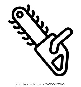 Chainsaw with hand handle line icon, forest industry concept. Vector graphics. Wood work equipment, wood sawing sign on white background, style mobile or design