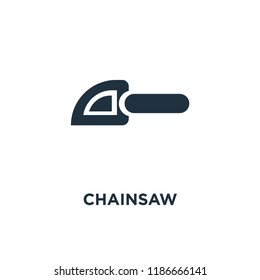 Chainsaw icon. Black filled vector illustration. Chainsaw symbol on white background. Can be used in web and mobile.