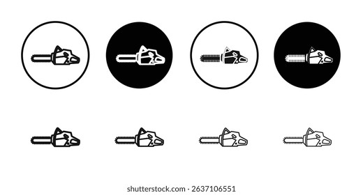 Chainsaw icon Black line art vector logo set