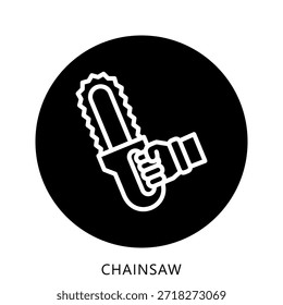 Chainsaw Icon Button Mini-Illustration, für moderne Konzeption, Print, UI, UX-Kit, Web und App-Entwicklung. Vektor verwandt mit Feuerwehrmann, Rettung und mehr