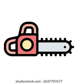 Chainsaw icon flat line style illustration representing cutting tools and forestry work, suitable for construction, landscaping, and outdoor equipment projects