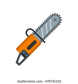 Chainsaw icon in flat style. Illustration of chainsaw icon vector isolated on white background