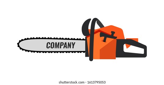 Chainsaw icon illustration for Retail Company or Timber Professional Service. Flat image isolated on white.