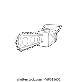 Chainsaw icon in outline style isolated on white background. Saw symbol