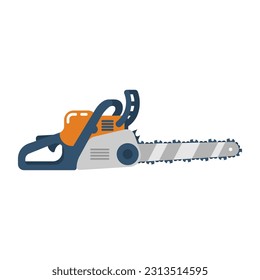 Chainsaw icon. Petrol chain saw. Professional working instrument tool. Vector illustration flat design. Isolated on white background. 