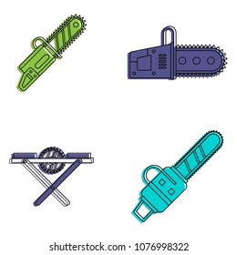 Chainsaw icon set. Color outline set of chainsaw vector icons for web design isolated on white background