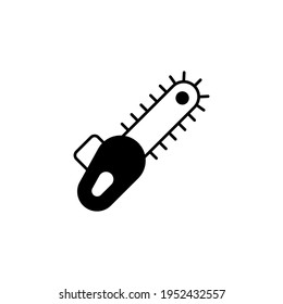 Chainsaw icon in solid black flat shape glyph icon, isolated on white background 