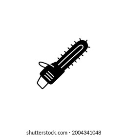 Chainsaw icon in solid black flat shape glyph icon, isolated on white background 
