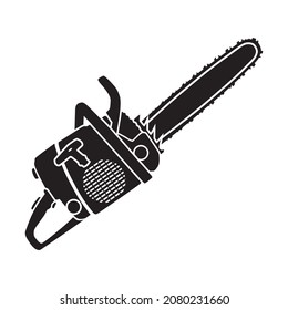 Chainsaw icon. A tool for sawing wood and felling trees in a simple style. Vector illustration isolated on white background for design and web.