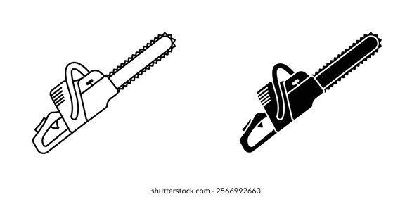 Chainsaw icons in outline and fill. vector illustration for ui.