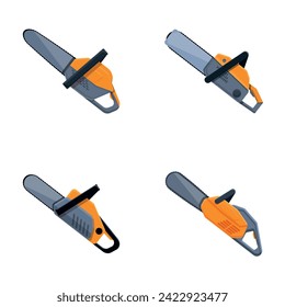 Chainsaw icons set cartoon vector. Hand tool for cutting wood. Woodcutter instrument