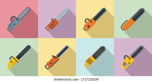 Chainsaw icons set. Flat set of chainsaw vector icons for web design