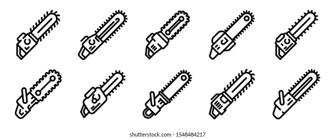 Chainsaw icons set. Outline set of chainsaw vector icons for web design isolated on white background