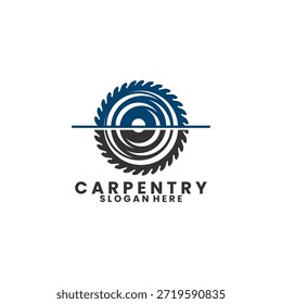 Plantilla de Vector de diseño de logotipo de ilustración de motosierra. Icono de logotipo de carpintería