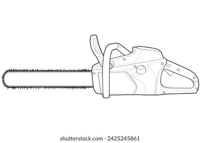 Chainsaw isolated illustration, vector line art, Chainsaw vector, petrol chain saw, modern chainsaw, chainsaw concept, line vector.