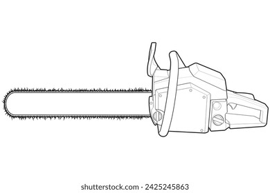 Chainsaw isolated illustration, vector line art, Chainsaw vector, petrol chain saw, modern chainsaw, chainsaw concept, line vector.