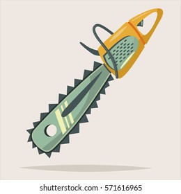 Chainsaw isolated on a background. Woodworking tools icon. Vector cartoon illustration of a saw.