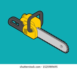 Chainsaw isometric isolated. lumberjack Tool vector illustration
