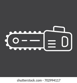 Chainsaw line icon, build and repair, electric saw sign vector graphics, a linear pattern on a black background, eps 10.