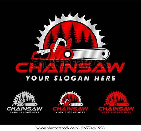 chainsaw logo emblem timbering woodworking lumberjack vector illustration