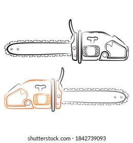 Chainsaw Logo Template Vector Illustration. Hand Chainsaw. Chainsaw Vector Icon For Web Design
